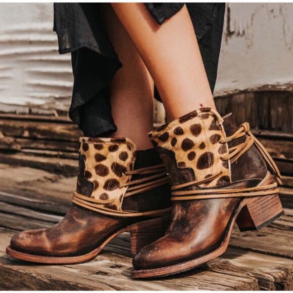 FREEBIRD By Steven Casey Ankle Booties Brown Leopard Boots 6 - Picture 12 of 12